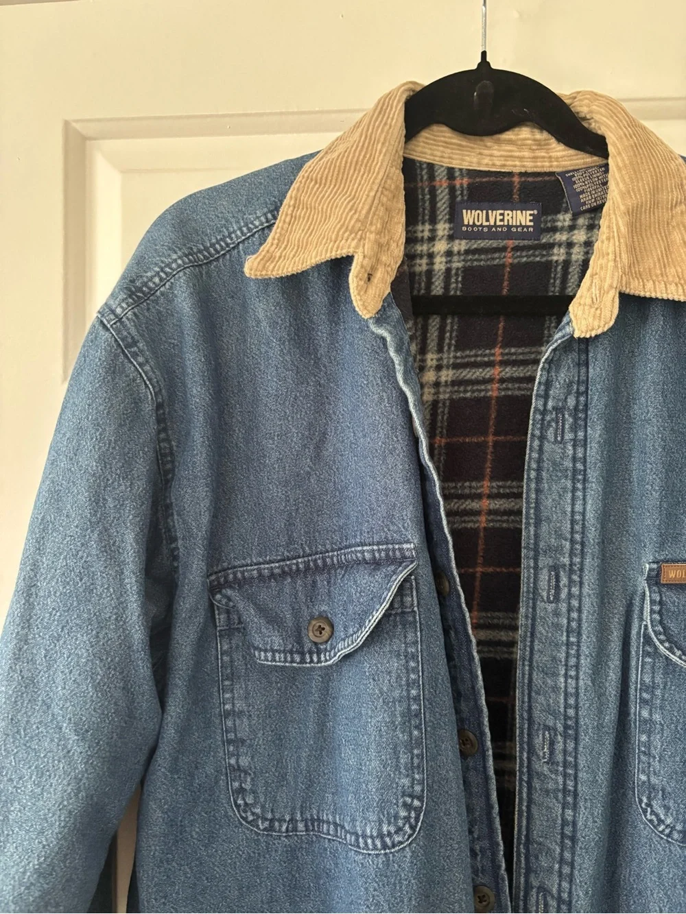 Wolverine Boots & Gear Fleece Lined Denim Shirt Jacket - Size Large